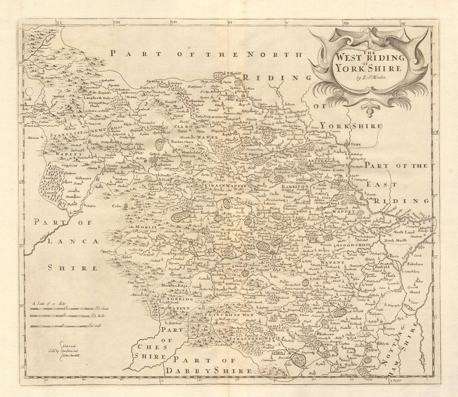 WEST RIDING OF YORKSHIRE. by ROBERT MORDEN from Camden's Britannia 1772 map